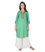 Women   s Green Mangalgiri Solid Straight Kurti