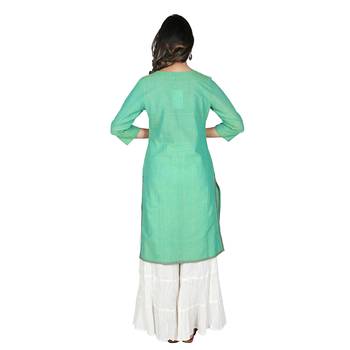 Women   s Green Mangalgiri Solid Straight Kurti 3
