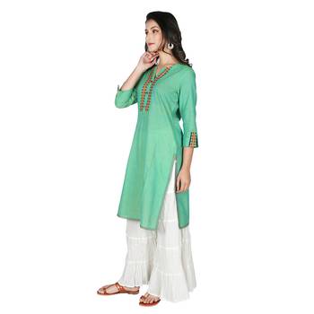 Women   s Green Mangalgiri Solid Straight Kurti 4