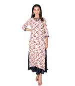 Women's Maroon Cotton Printed Long Kurti