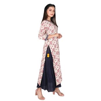 Women's Maroon Cotton Printed Long Kurti 2