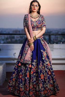 Blue embroidered silk semi stitched lehenga 1