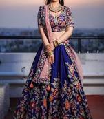Blue embroidered silk semi stitched lehenga
