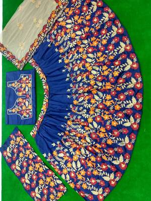 Blue embroidered silk semi stitched lehenga 2
