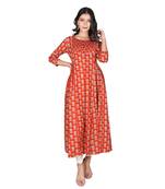 Women's Rust Red Cotton Flared Kurti