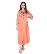 Women   s Carrot Orange Modal Solid Embroidery Long Kurti