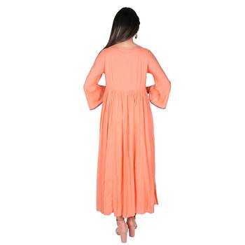 Women   s Carrot Orange Modal Solid Embroidery Long Kurti 3