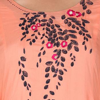 Women   s Carrot Orange Modal Solid Embroidery Long Kurti 5