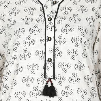 Women   s off white Cotton Printed Straight Kurti with Tassels 5