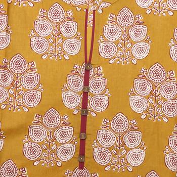 Women   s Mustard Cotton High Low Printed A-line Kurti 5