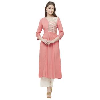 Peach embroidered rayon kurtas-and-kurtis 1