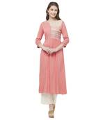 Peach embroidered rayon kurtas-and-kurtis