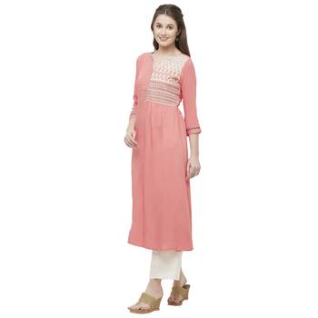Peach embroidered rayon kurtas-and-kurtis 2