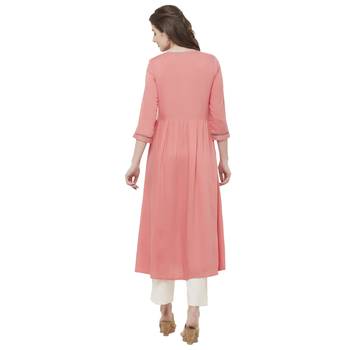 Peach embroidered rayon kurtas-and-kurtis 3