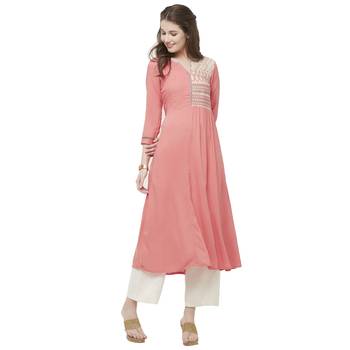 Peach embroidered rayon kurtas-and-kurtis 4