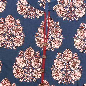 Women   s Navy Blue Cotton High Low Printed A-line Kurti 5