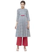 Blue printed cotton kurtas-and-kurtis