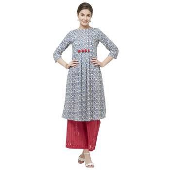 Blue printed cotton kurtas-and-kurtis 4
