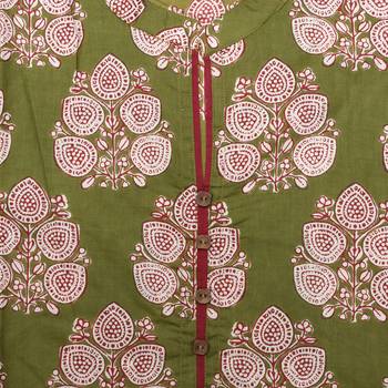 Women   s Olive Green Cotton High Low Printed A-line Kurti 5