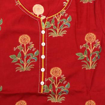 Women   s Bagru Red Rayon Mughal Print Straight Kurti 5