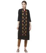 Black embroidered cotton kurtas-and-kurtis