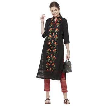 Black embroidered cotton kurtas-and-kurtis 4