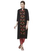 Black embroidered cotton kurtas-and-kurtis