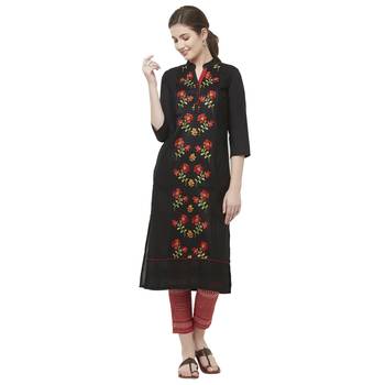 Black embroidered cotton kurtas-and-kurtis 4