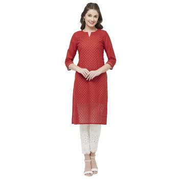 Red embroidered cotton kurtas-and-kurtis 1