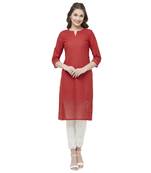 Red embroidered cotton kurtas-and-kurtis