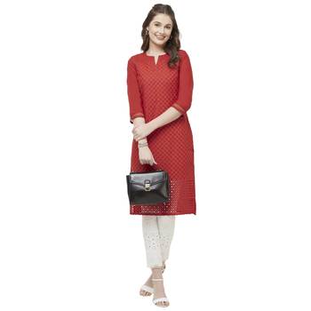 Red embroidered cotton kurtas-and-kurtis 4
