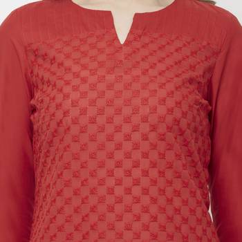 Red embroidered cotton kurtas-and-kurtis 5
