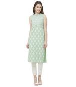 Green embroidered cotton kurtas-and-kurtis