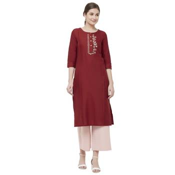 Maroon embroidered cotton kurtas-and-kurtis 1