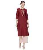 Maroon embroidered cotton kurtas-and-kurtis