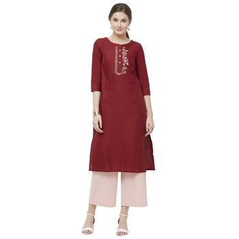 Maroon embroidered cotton kurtas-and-kurtis 4