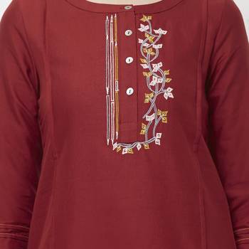 Maroon embroidered cotton kurtas-and-kurtis 5