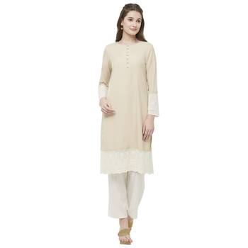 Beige embroidered cotton kurtas-and-kurtis 1