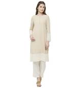Beige embroidered cotton kurtas-and-kurtis