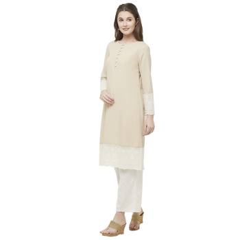 Beige embroidered cotton kurtas-and-kurtis 2