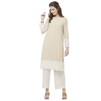 Beige embroidered cotton kurtas-and-kurtis 4