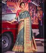 Grey woven silk blend saree with blouse