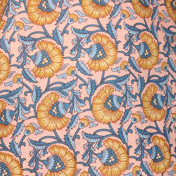 Women   s Peach & Blue Cotton Printed Mirror Work Kurti & Skirt, 5