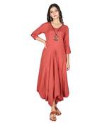 Women   s Mineral Red Rayon Flex Long Dress with Open Sleeves