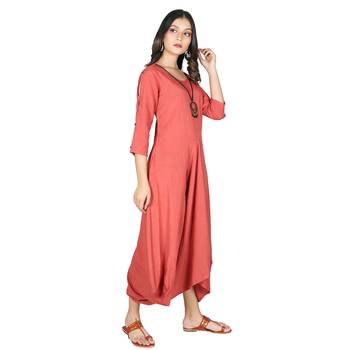 Women   s Mineral Red Rayon Flex Long Dress with Open Sleeves 2
