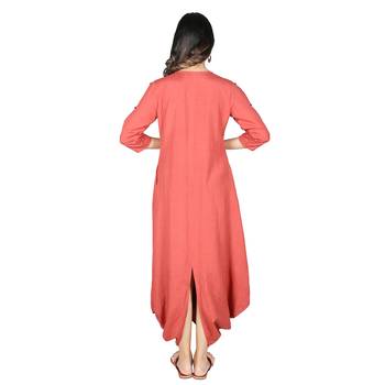 Women   s Mineral Red Rayon Flex Long Dress with Open Sleeves 3