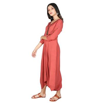 Women   s Mineral Red Rayon Flex Long Dress with Open Sleeves 4