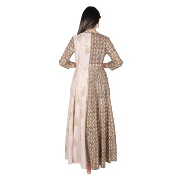 Women   s Olive Green Cotton Printed Flared Double Layered Dress 3