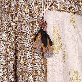 Women   s Olive Green Cotton Printed Flared Double Layered Dress 5