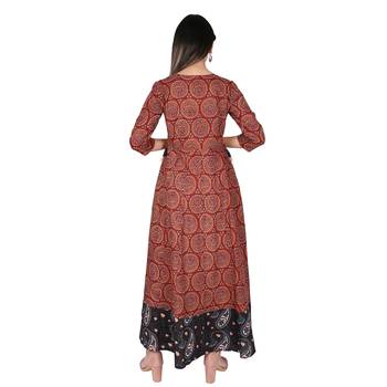 Women   s Maroon Cotton Printed Flared Long Dress 3